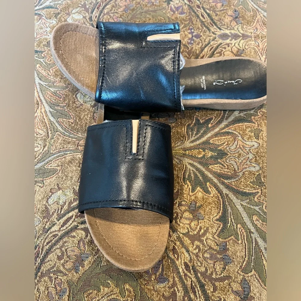 Italian Men’s Slide Sandal Black Leather Euro 42 Janet D.